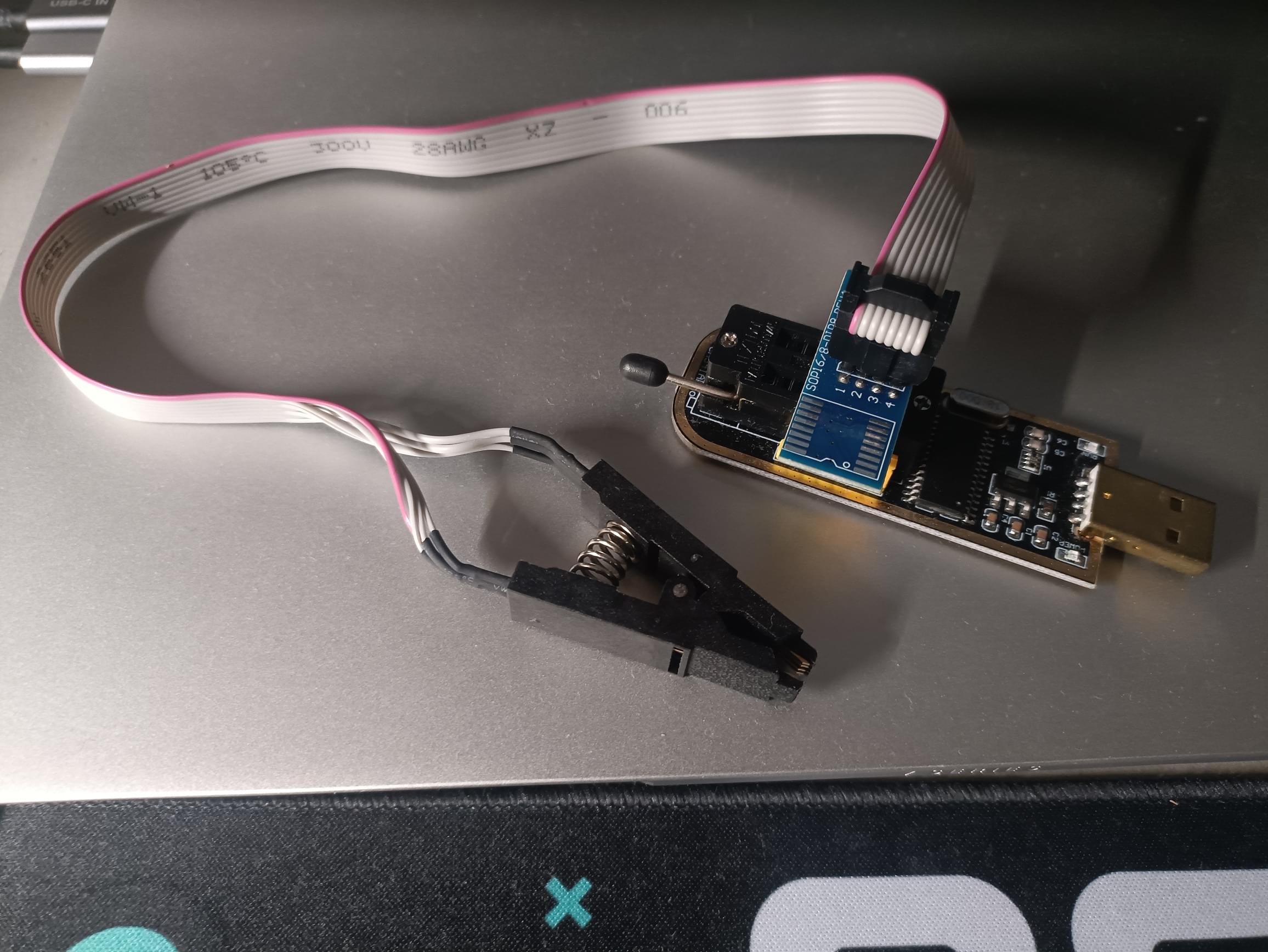 CH341A programmer and clip for non-invasive flashing