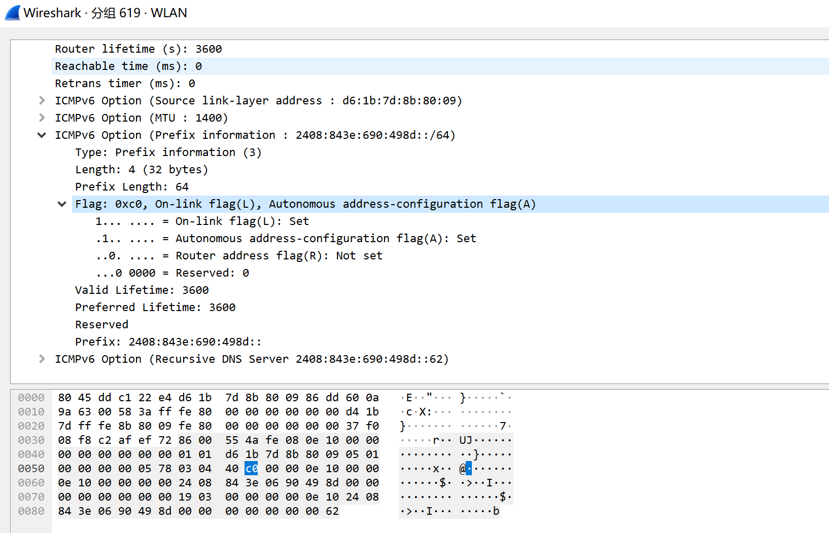 Prefix Information in RA packet